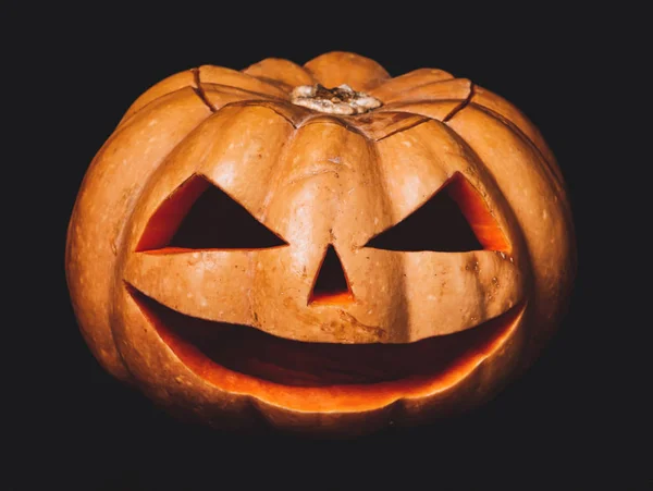 Halloween Pompoen Eng Gezicht Jack Lanternon Donkere Achtergrond — Stockfoto