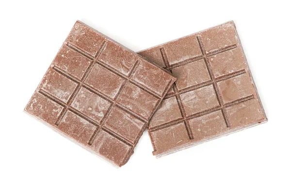 Primer Plano Barra Chocolate Segmento Aislado Sobre Fondo Blanco — Foto de Stock