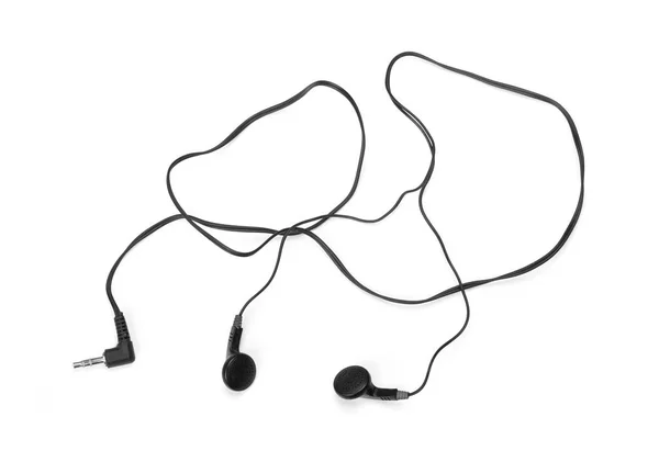 Black Earbuds Earphones Isolated White Background — Stock Photo, Image