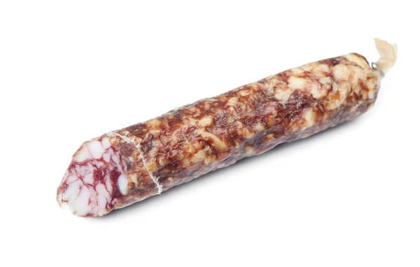 Half Salami Sausage Stick Isolated White Background — Stock Photo, Image