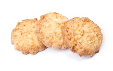 Grup beyaz arka plan üzerinde izole lezzetli Hindistan cevizi bisküvi