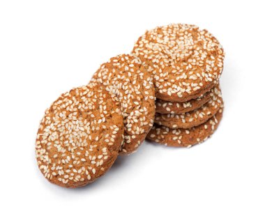 Beyaz arka plan üzerinde izole susam ile bisküvi tanımlama grubu