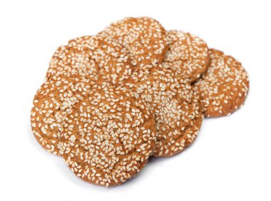 Beyaz arka plan üzerinde izole susam ile bisküvi tanımlama grubu