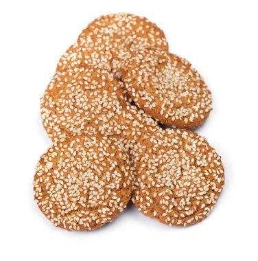 Beyaz arka plan üzerinde izole susam ile bisküvi tanımlama grubu