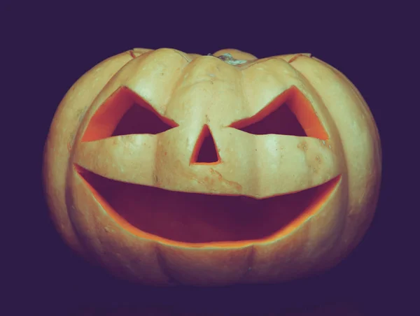 Halloween Pompoen Eng Gezicht Jack Lanternon Donkere Achtergrond — Stockfoto