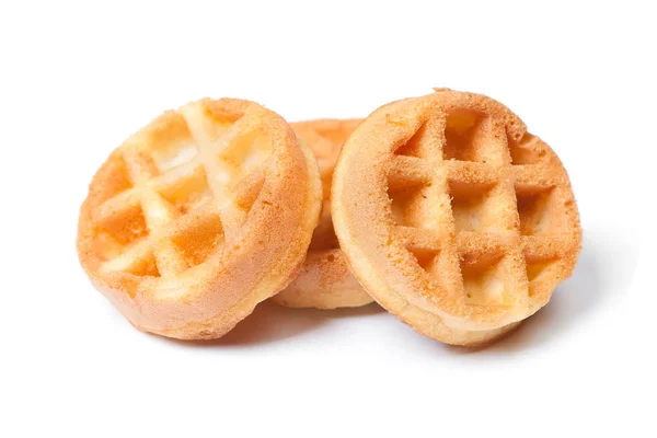 Gruppe Von Leckeren Runden Mini Waffeln Isoliert Auf Weißem Hintergrund — Stockfoto