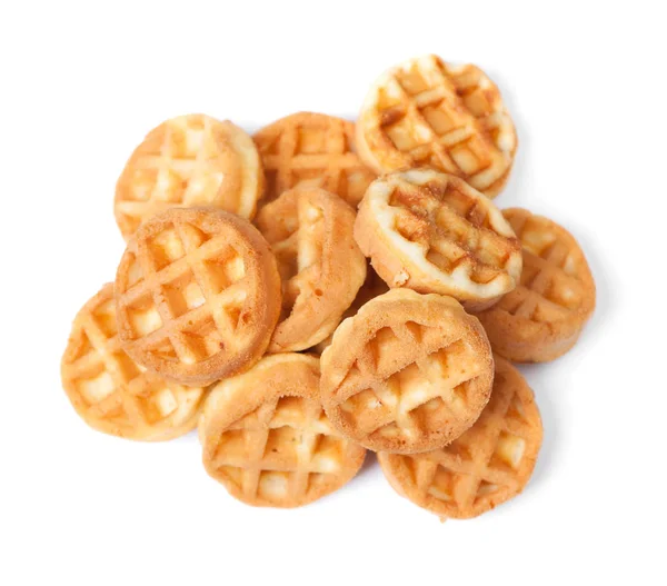 Gruppe Von Leckeren Runden Mini Waffeln Isoliert Auf Weißem Hintergrund — Stockfoto