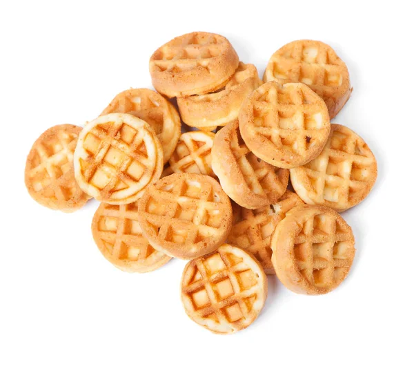 Gruppe Von Leckeren Runden Mini Waffeln Isoliert Auf Weißem Hintergrund — Stockfoto