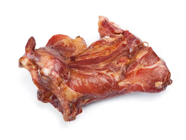 Pedaço Carne Porco Defumado Isolado Sobre Fundo Branco — Fotografia de Stock