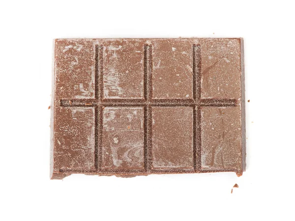 Primer Plano Barra Chocolate Segmento Aislado Sobre Fondo Blanco — Foto de Stock