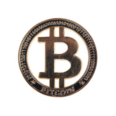 Beyaz arka planda izole edilmiş altın bitcoin
