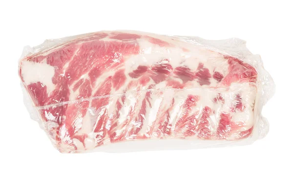 Carne Costillas Cerdo Fresca Envasada Vacío Aislada Blanco — Foto de Stock