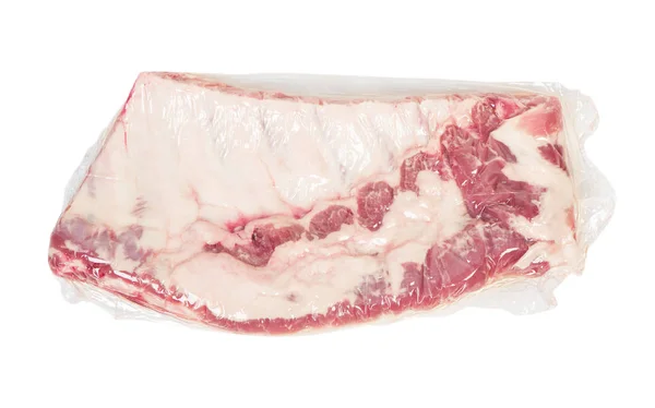 Carne Costillas Cerdo Fresca Envasada Vacío Aislada Blanco — Foto de Stock