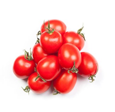 Grup beyaz arka plan üzerinde izole taze kiraz domates