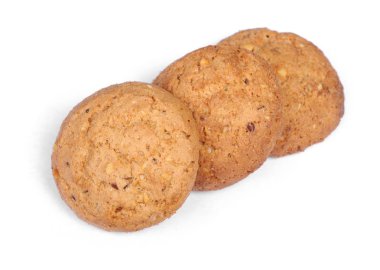 Beyaz izole lezzetli yulaf ezmeli kurabiye yığını