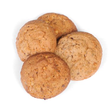 Beyaz izole lezzetli yulaf ezmeli kurabiye yığını