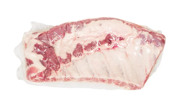 Côtes Porc Fraîches Emballées Sous Vide Isolées Sur Blanc — Photo