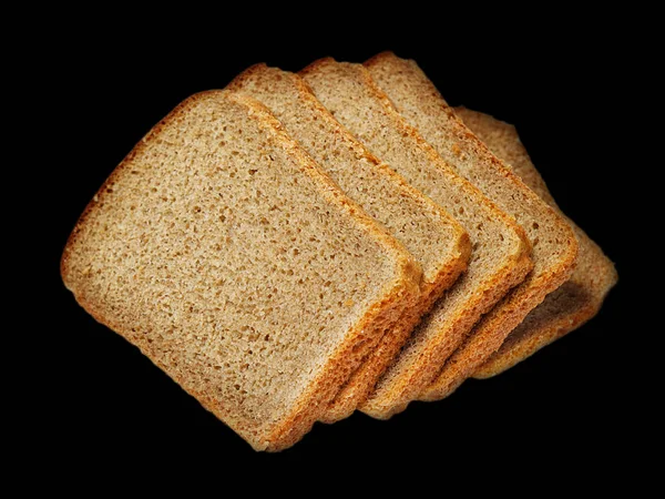 Sneden Donker Brood Geïsoleerd Zwarte Achtergrond — Stockfoto