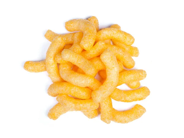 Sweet Crunchy Air Corn Sticks Snacks Isolated White Background — Stock Photo, Image