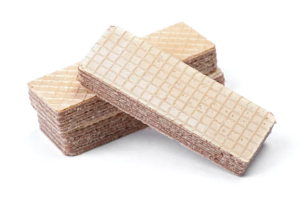 Quatro Biscoitos Wafer Forma Retangular Isolados Fundo Branco — Fotografia de Stock