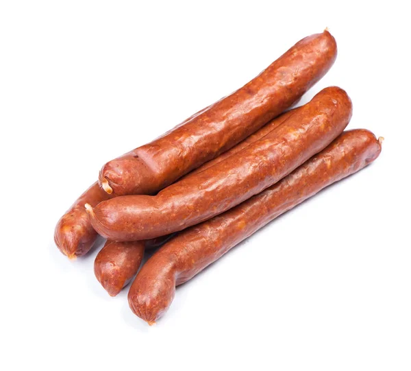 Stack Smoked Sausages Isolated White Background — Stock Photo, Image