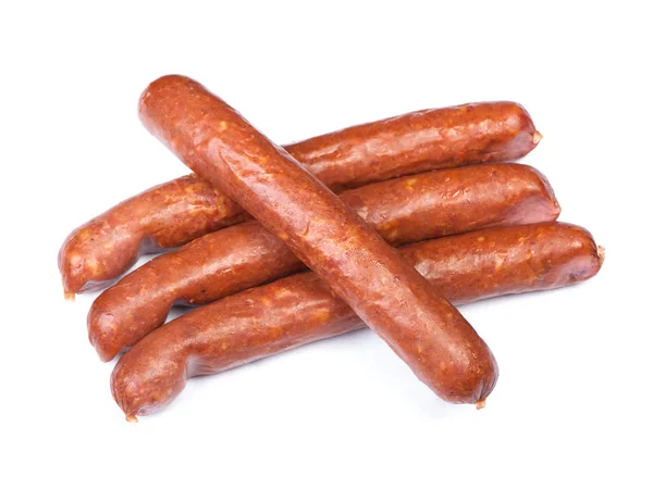 Stack Smoked Sausages Isolated White Background — Stock Photo, Image