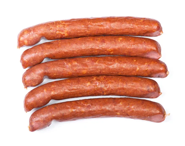 Stack Smoked Sausages Isolated White Background — Stock Photo, Image