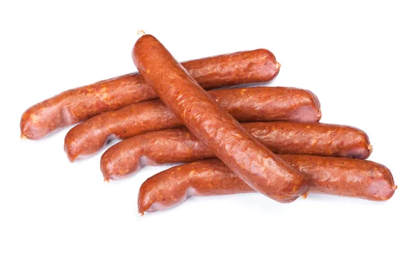 Stack Smoked Sausages Isolated White Background — Stock Photo, Image