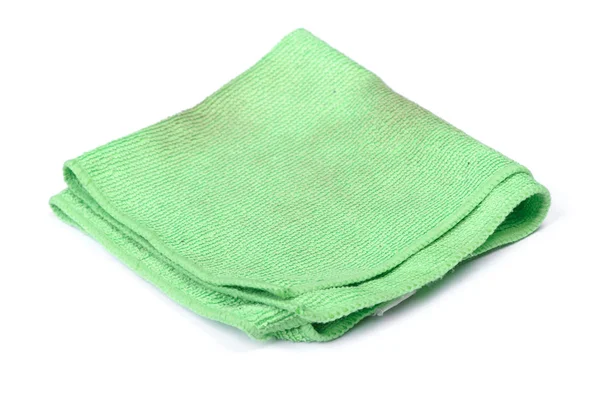 Gevouwen Groene Microfiber Doek Geïsoleerd Witte Achtergrond — Stockfoto