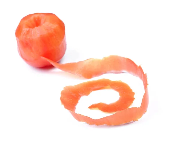 Fresh tomato with spiral peel — Stock Photo, Image