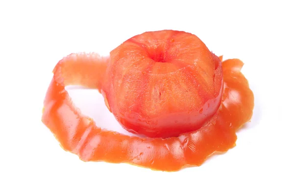 Fresh tomato with spiral peel — Stock Photo, Image