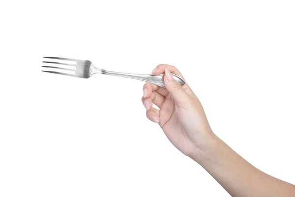 La mano femenina sostiene un tenedor — Foto de Stock