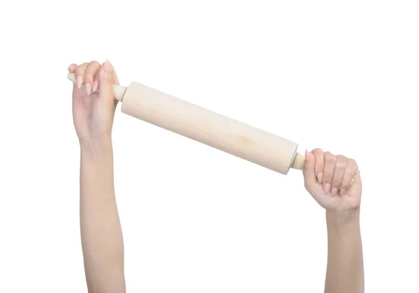 Female hand holding rolling pin — Stock Photo, Image