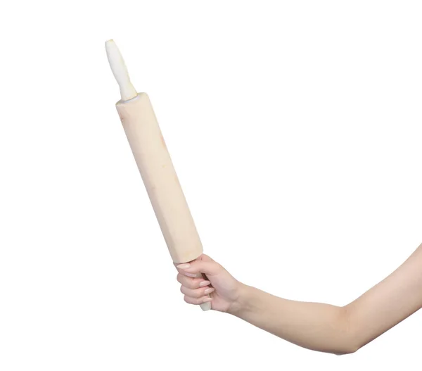 Female hand holding rolling pin — Stock Photo, Image