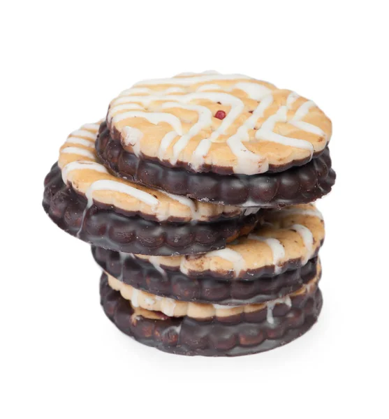 Skupina čokolády potažená kulatou sušenkami — Stock fotografie