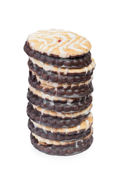 一组巧克力涂层圆饼干 — 图库照片