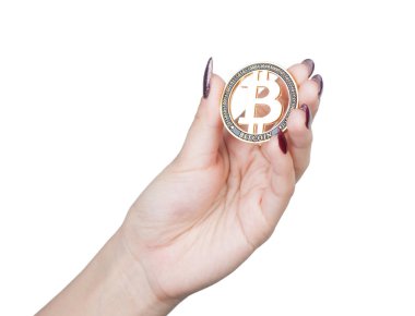 Kadın el altın Bitcoin tutun