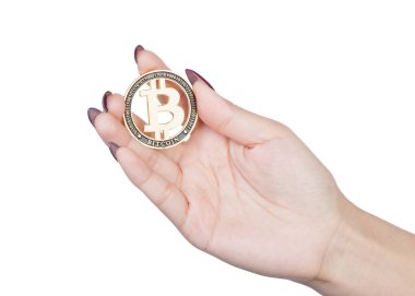 Kadın el altın Bitcoin tutun