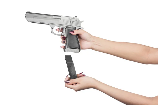 Pistolet à la main féminine — Photo