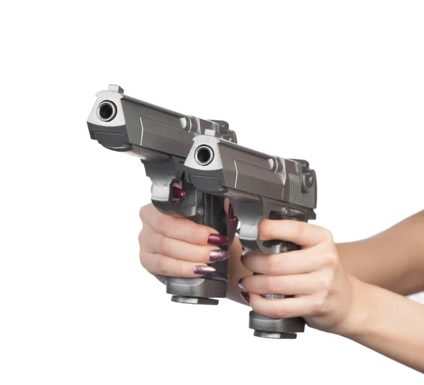 Double pistols in female hand — Stock Photo, Image