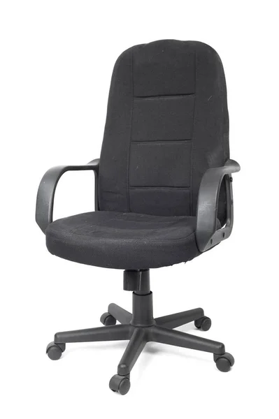 Zwart gebruikt textiel bureaustoel — Stockfoto