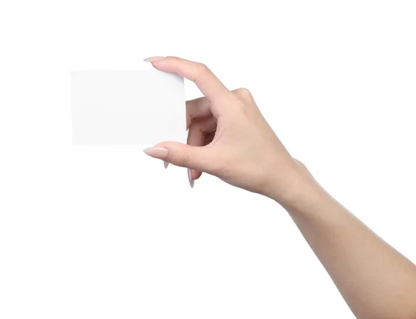 Folha vazia de papel na mão feminina — Fotografia de Stock