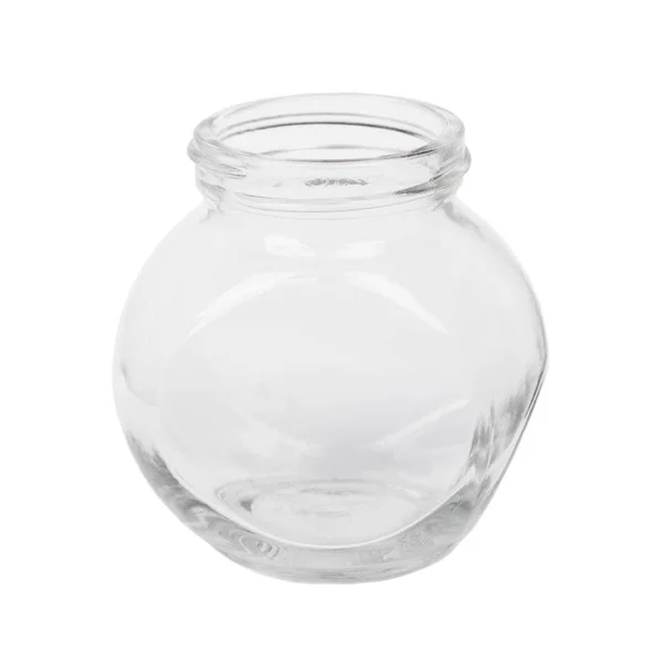 Um pequeno frasco de vidro vazio isolado — Fotografia de Stock
