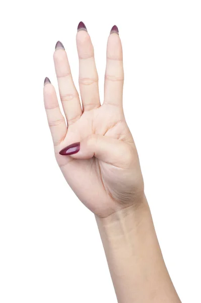 Mano femminile dito numero isolato — Foto Stock