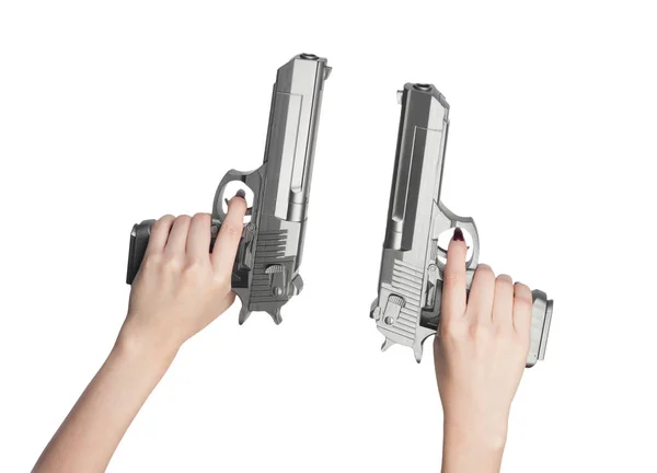 Double pistols in female hand — Stock Photo, Image