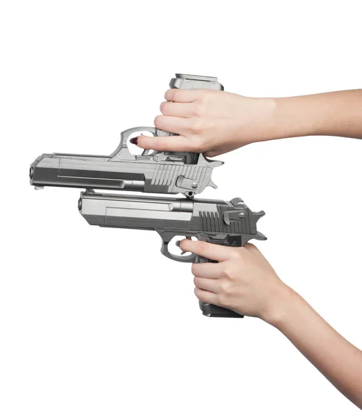 Double pistols in female hand — Stock Photo, Image