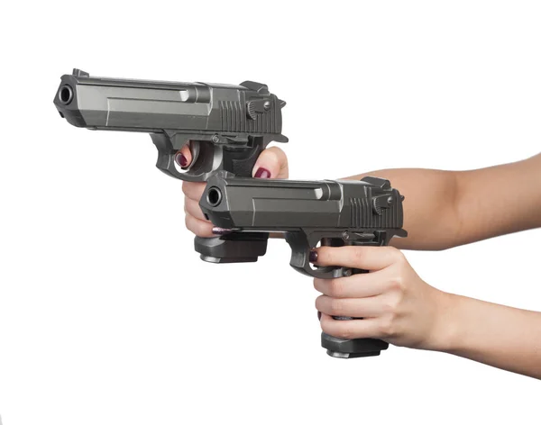 Double pistols in female hand — Stock Photo, Image