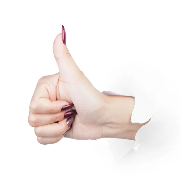 Female hand punches paper — Stock Photo, Image