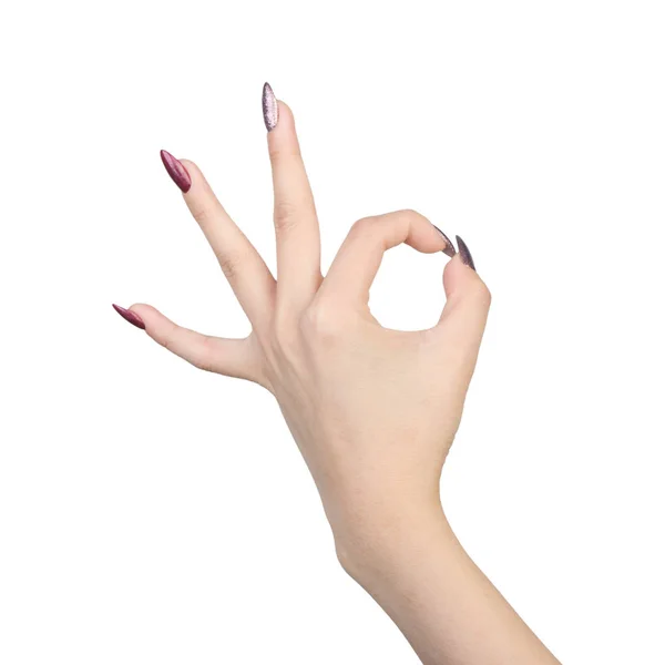 Mujer con gesto de la mano manicura — Foto de Stock