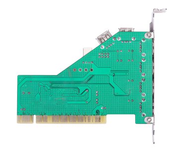 Beyaz arkaplanda USB PCI denetleyici kartı izole edildi